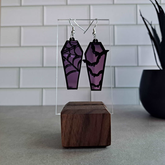 Purple Mirror Coffin Dangle Earrings