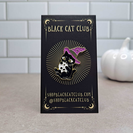 Witch Kitty with Skull Enamel Pin