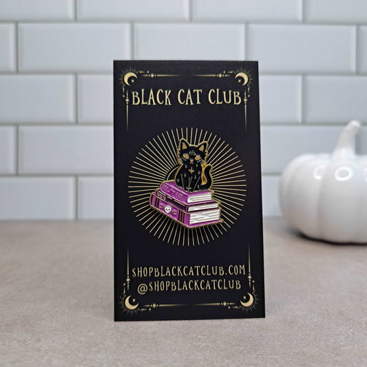 Kitty on a Stack of Books Enamel Pin
