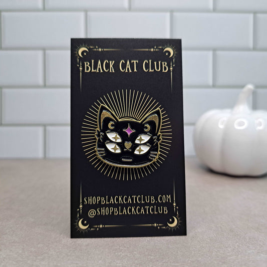 Black Cat with Four Eyes Enamel Pin