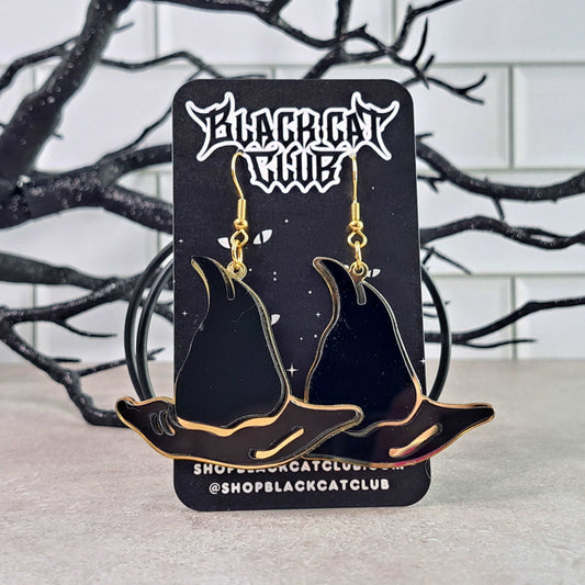 Gold & Black Witch Hat Dangle Earrings