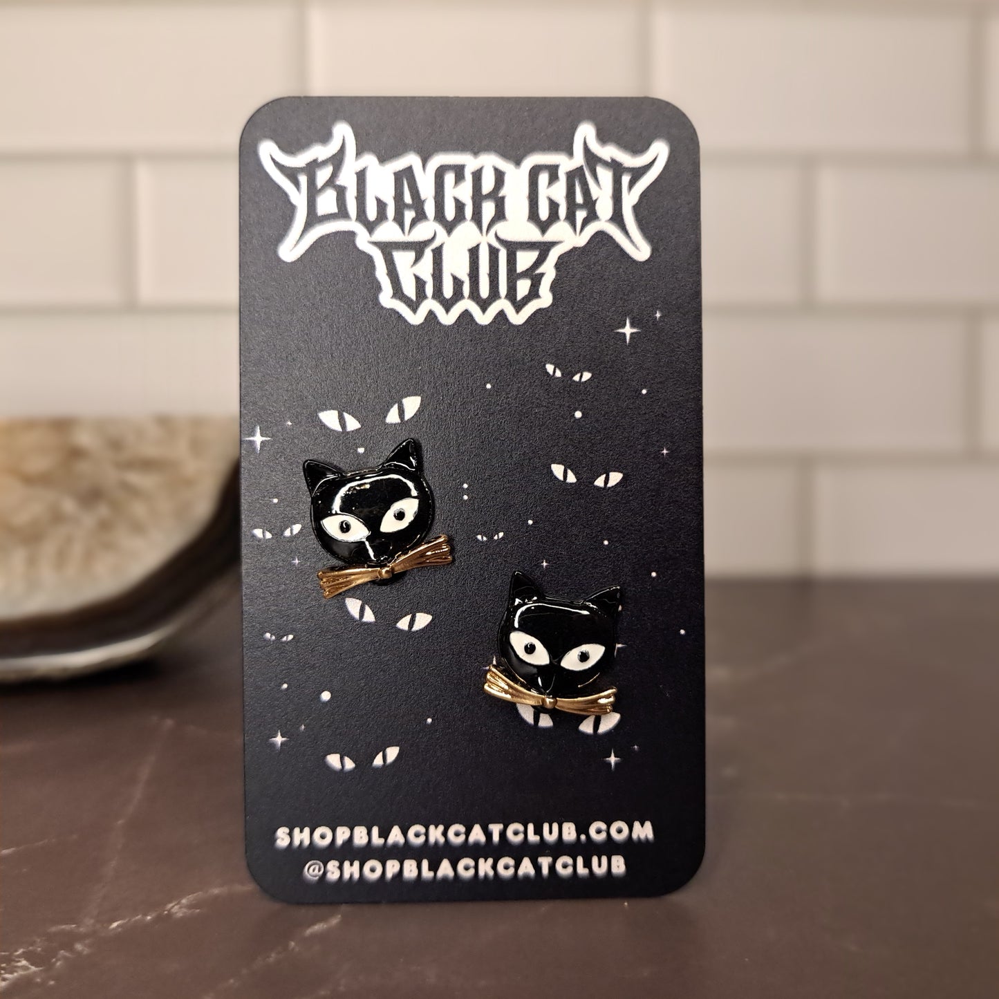 Black Cat Head Stud Earrings