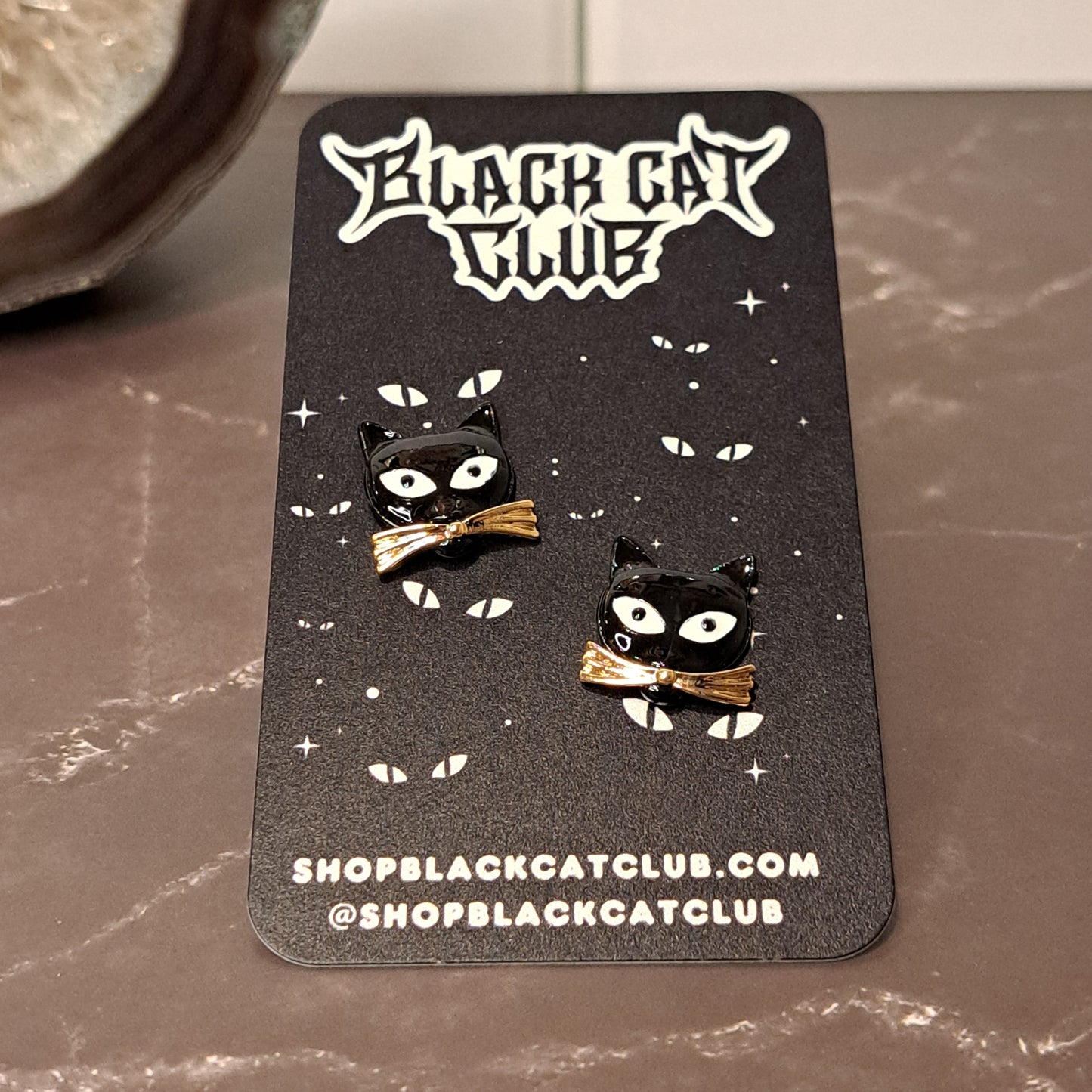Black Cat Head Stud Earrings