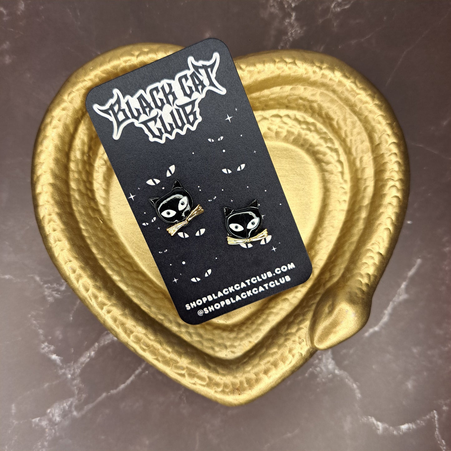 Black Cat Head Stud Earrings