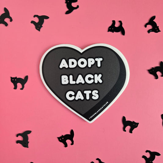 Adopt Black Cats 3" Black Heart Sticker