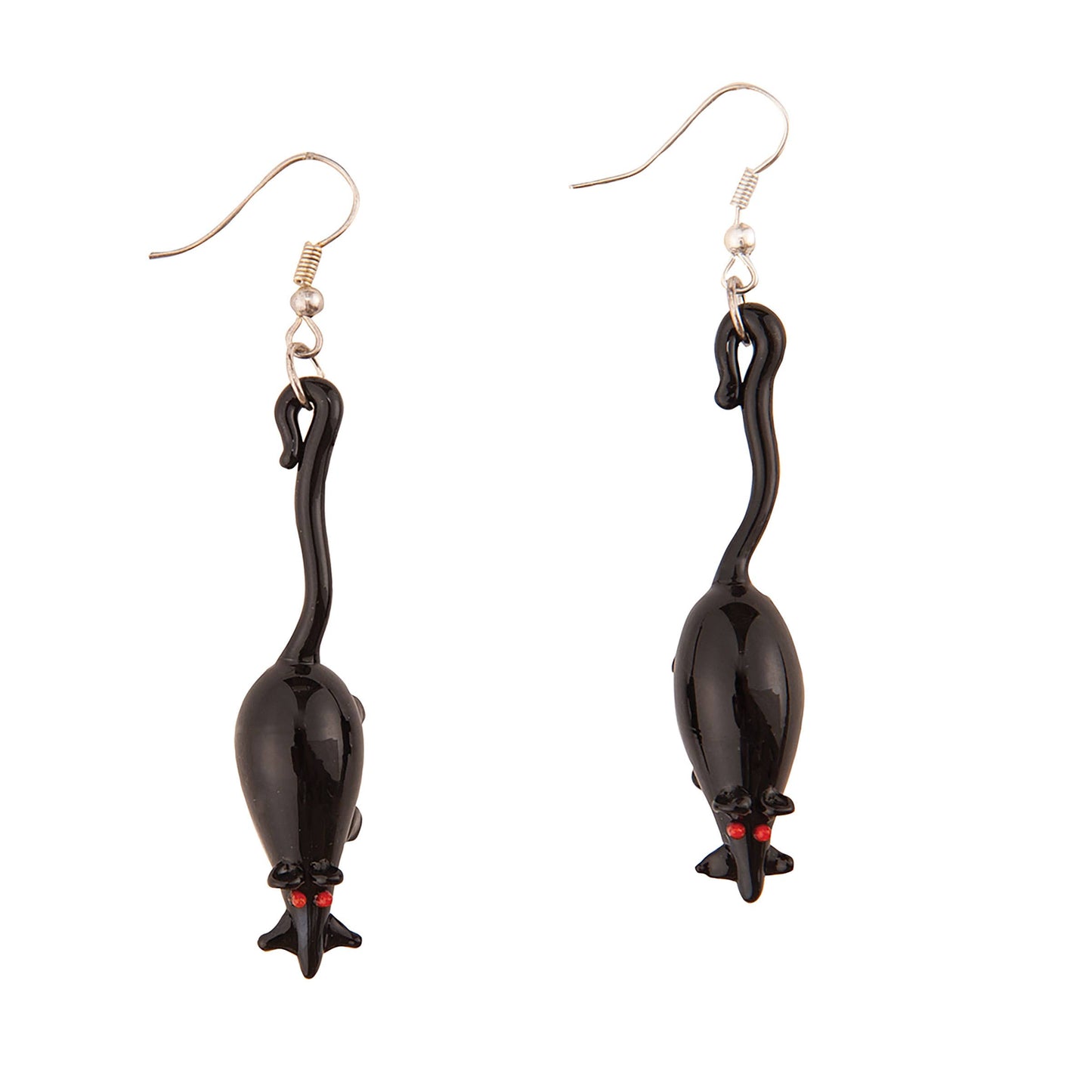 Art Glass Black Rats Dangle Earrings