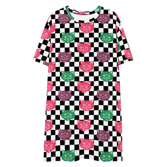 Checkered Cat T-shirt Dress