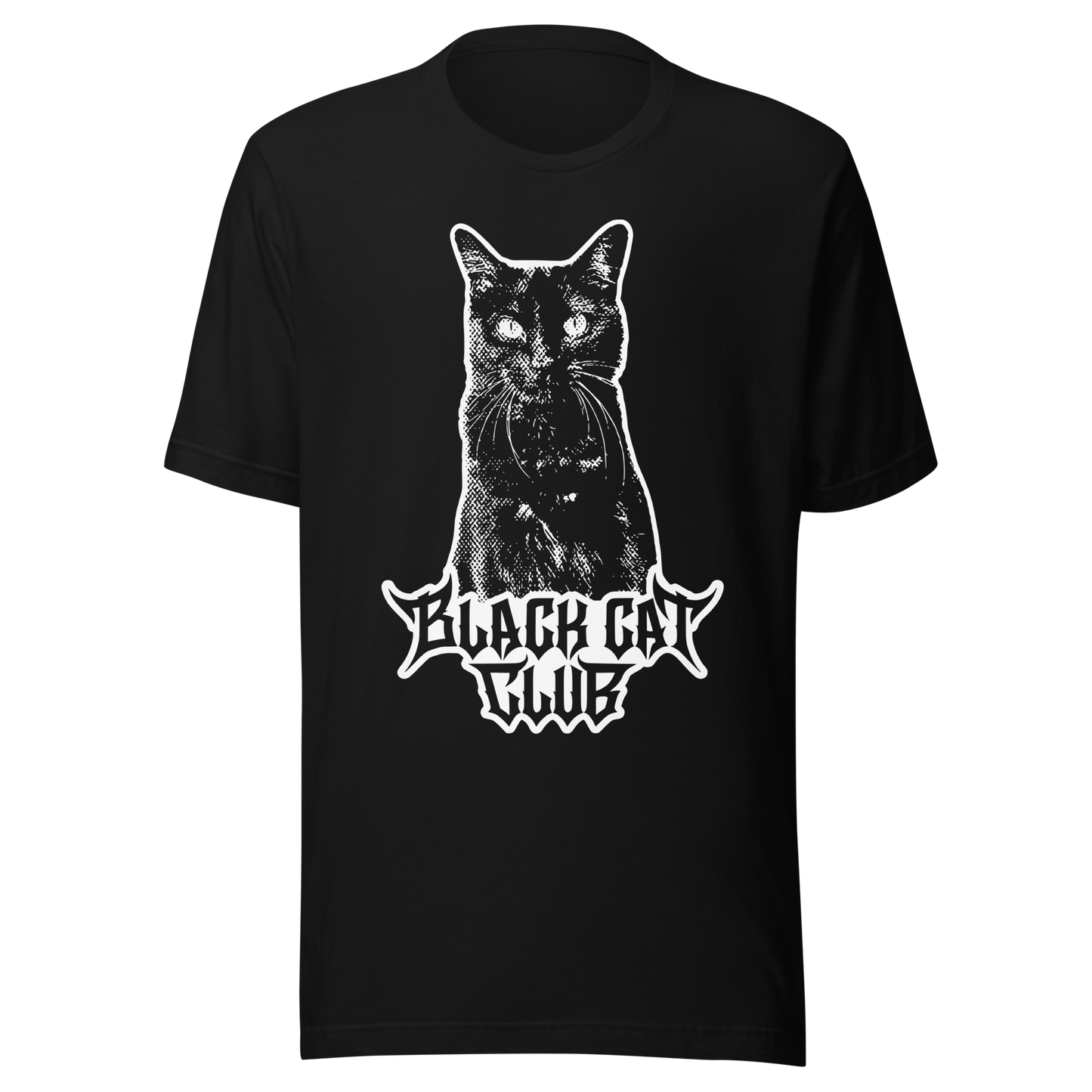 Black t-shirt with a white cat graphic and 'Black Cat Rule' logo