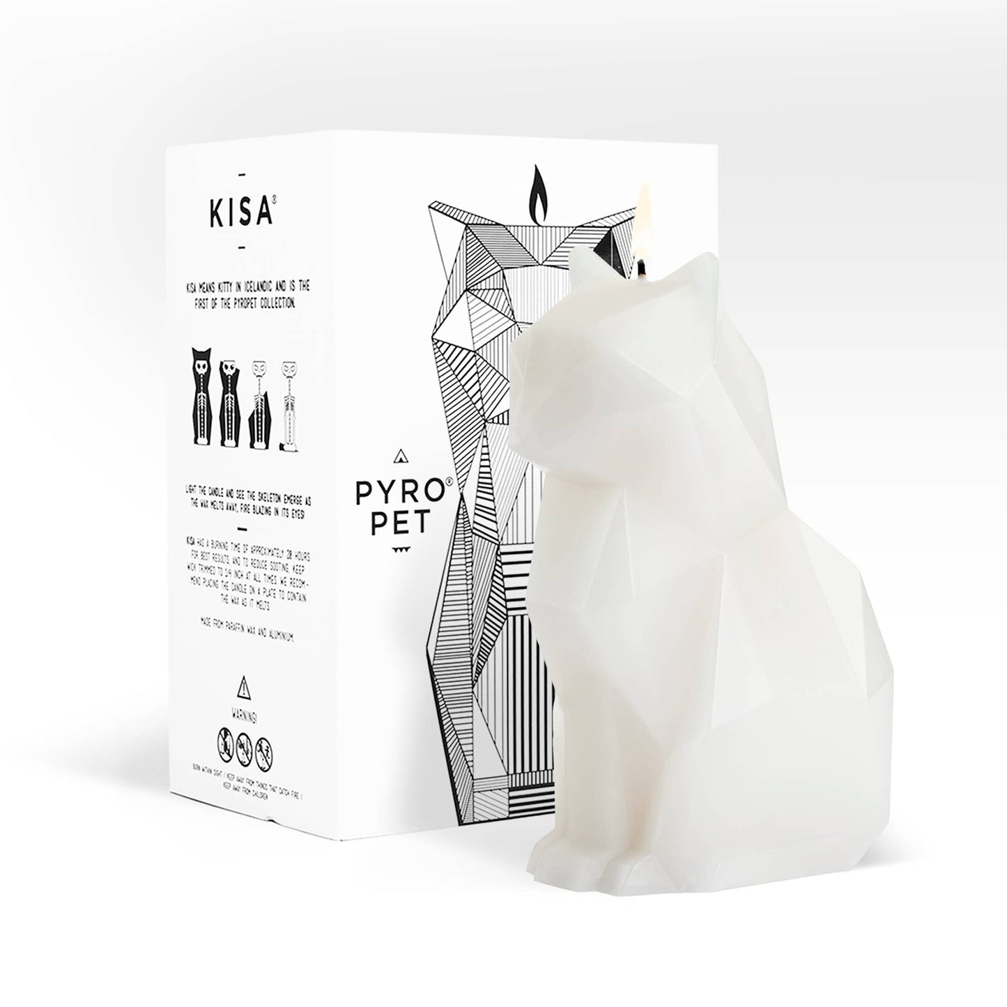 PyroPet Kisa Cat Skeleton Candle - White
