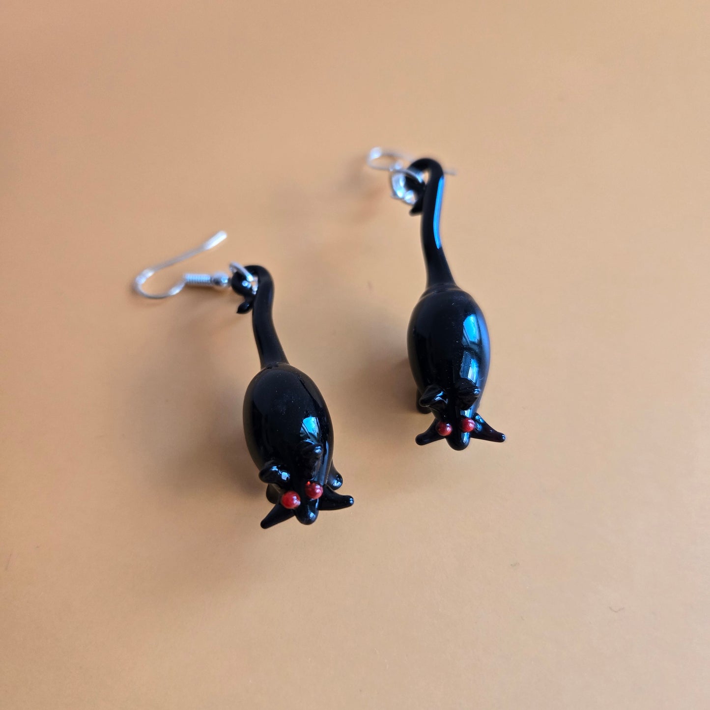 Art Glass Black Rats Dangle Earrings