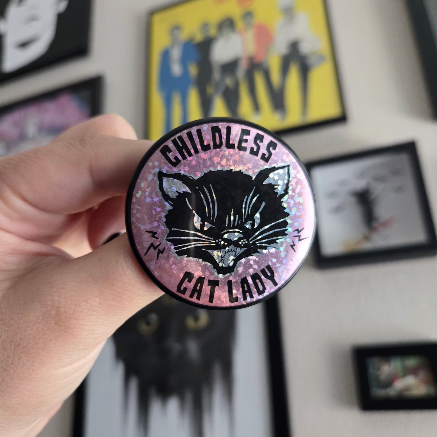 ✨Sparkle✨ Childless Cat Lady Button 2.25"