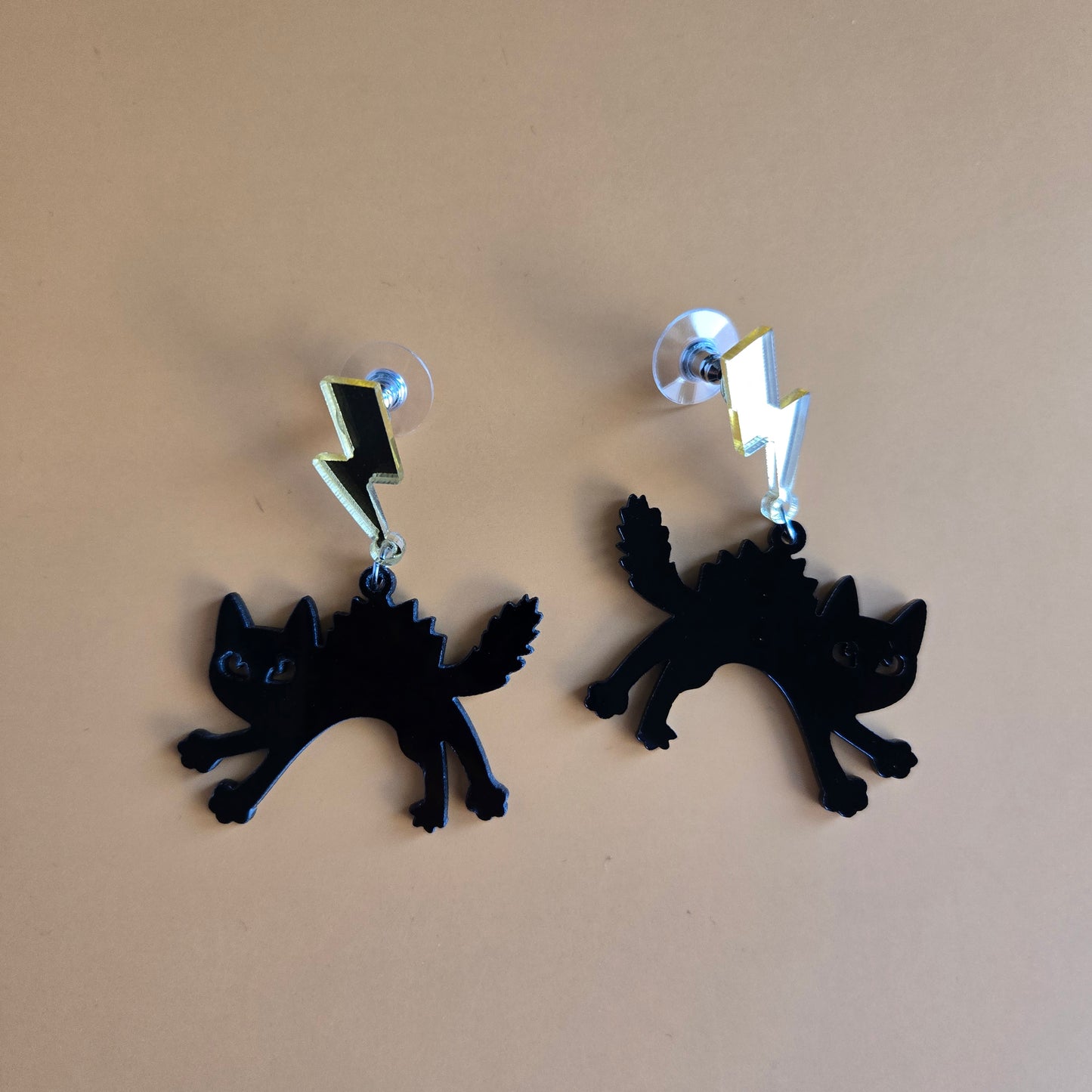 Shocked Kitty Stud Dangle Earrings