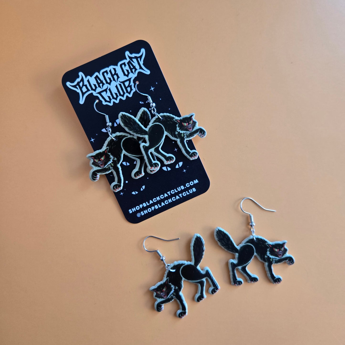 Vintage Halloween Black Cat Dangle Earrings