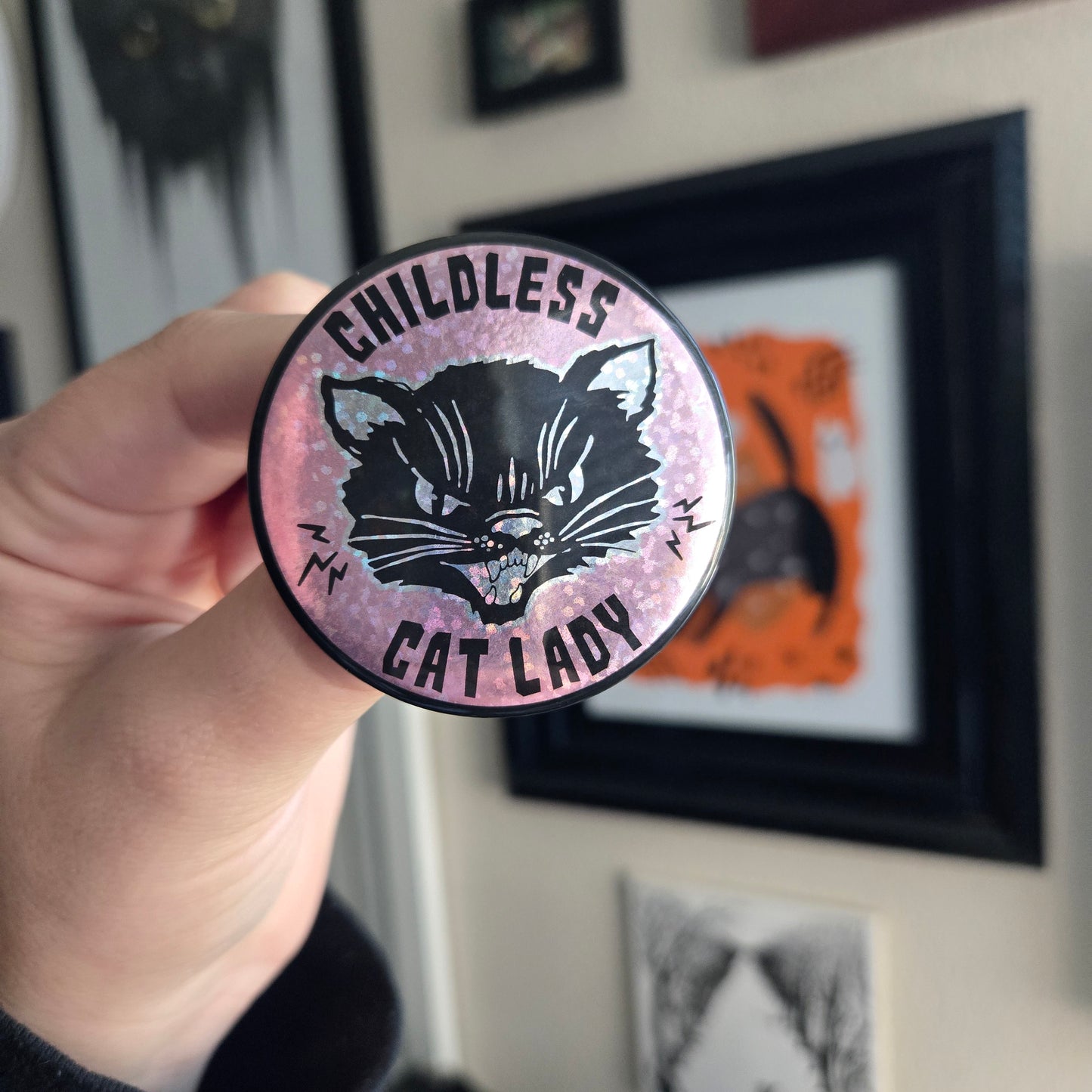 ✨Sparkle✨ Childless Cat Lady Button 2.25"