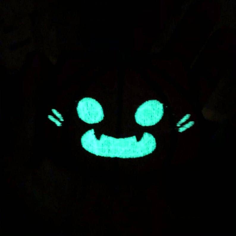 Glow in the Dark Pumpkin Cat Embroidered Beanie