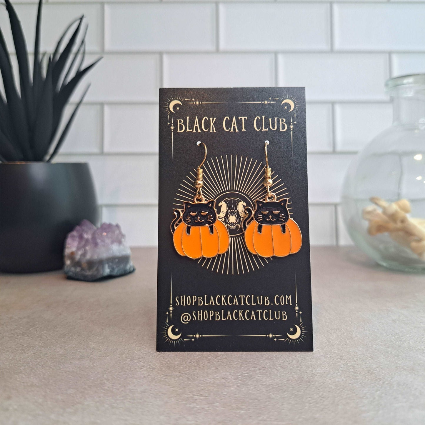 Black Cat Pumpkin Dangle Earrings