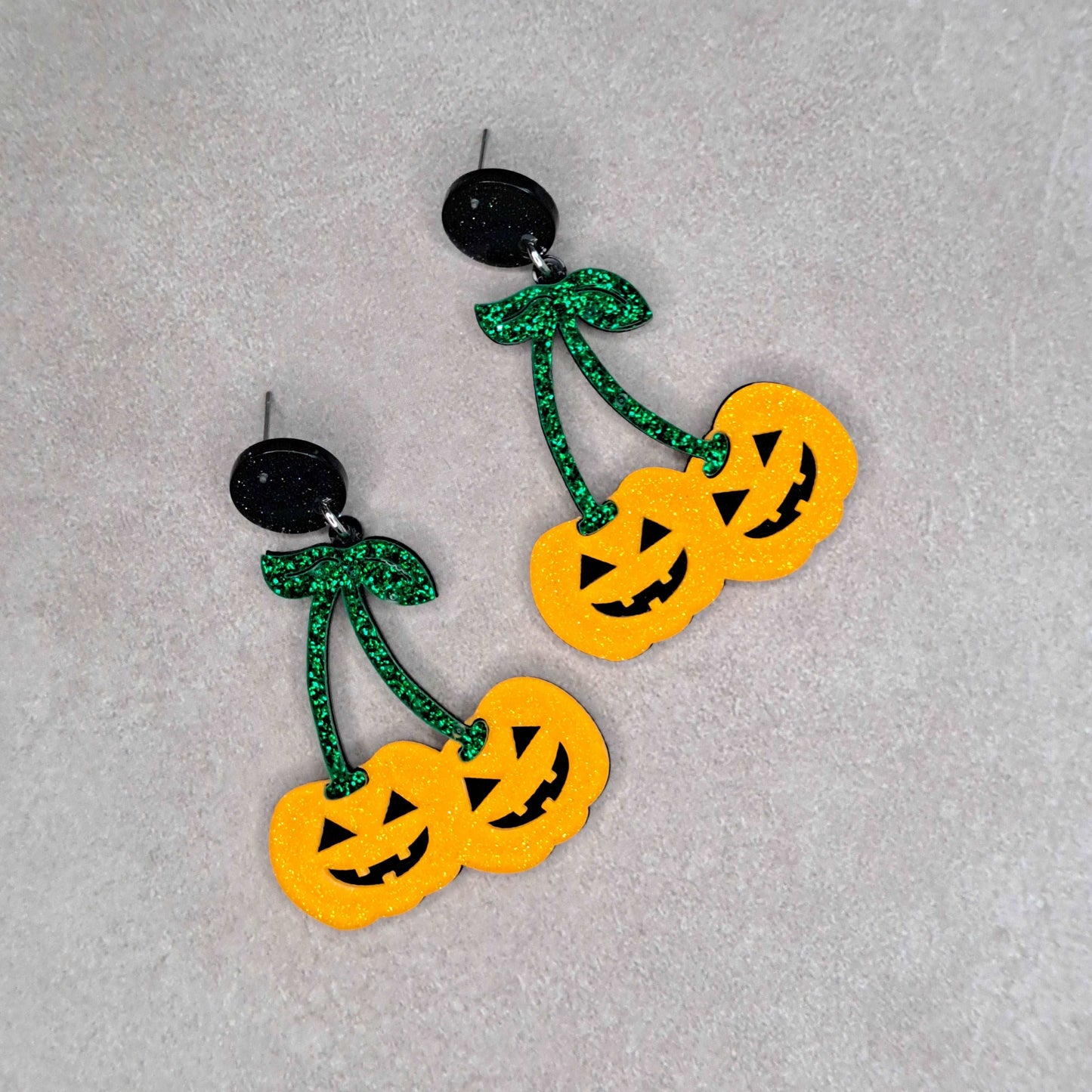 Jack O Lantern Cherries Dangle Earrings