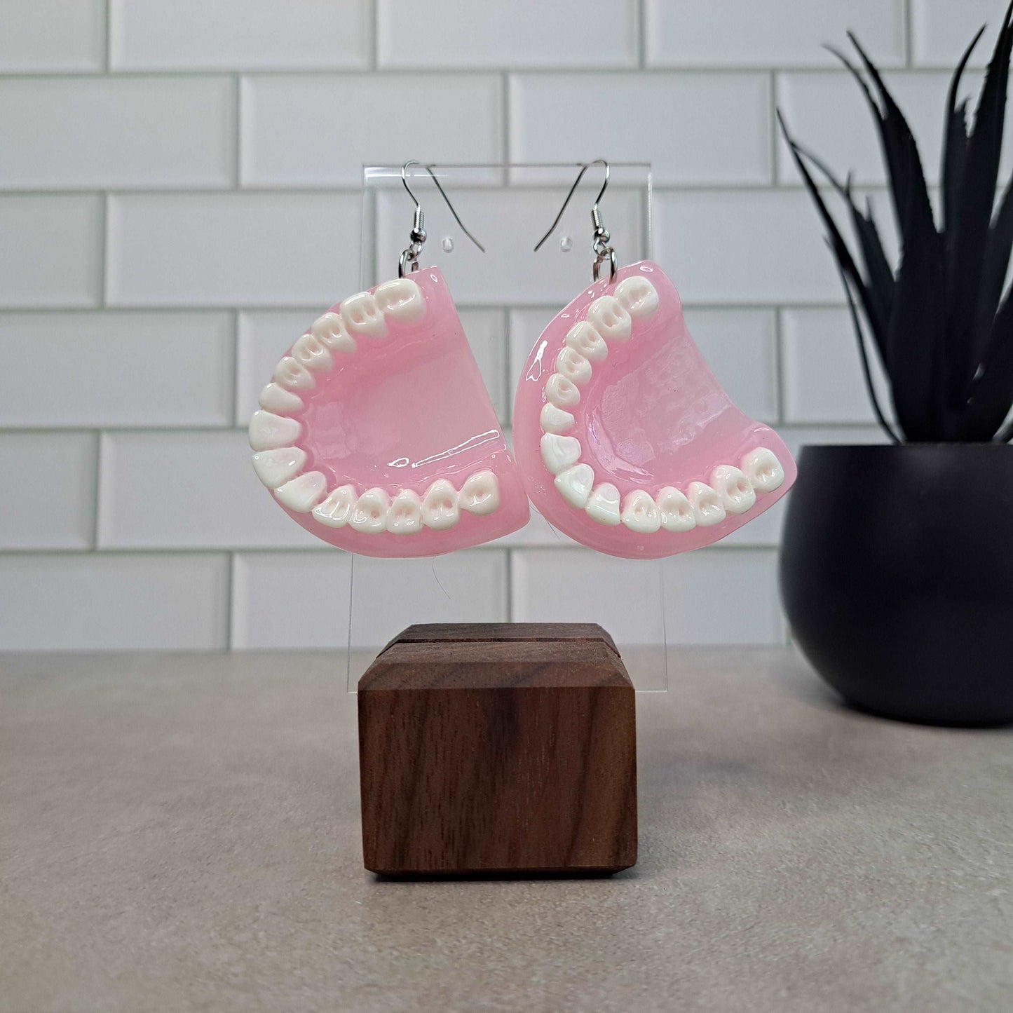 Pink Dentures Dangle Earrings