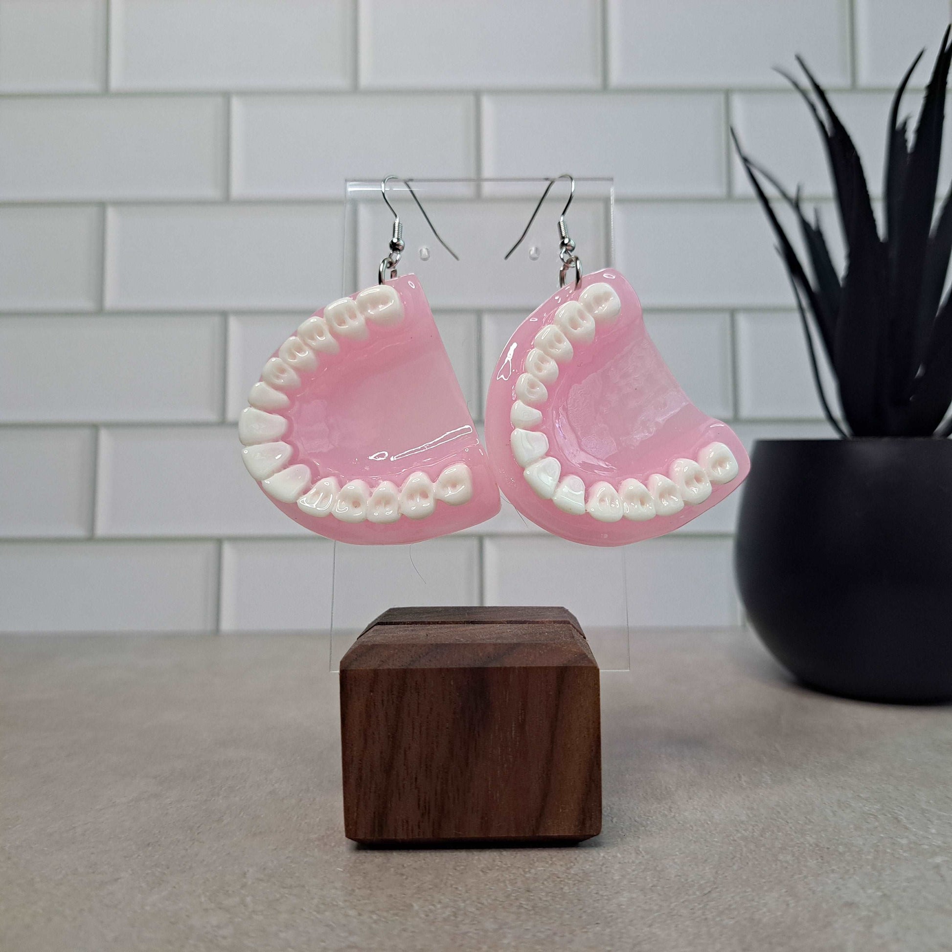 Pink Dentures Dangle Earrings