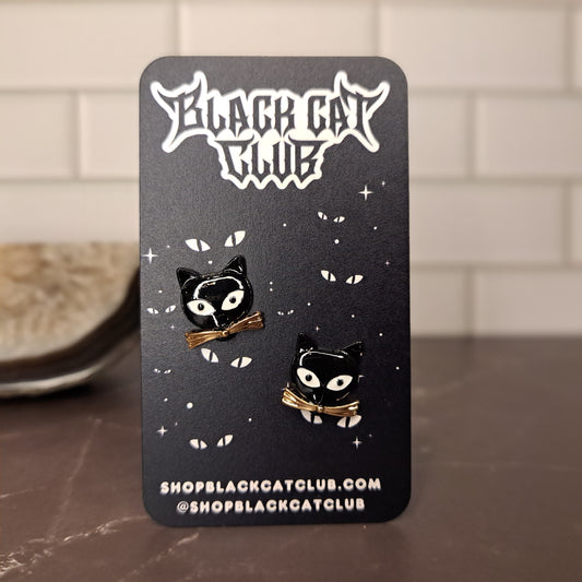 Black Cat Head Stud Earrings