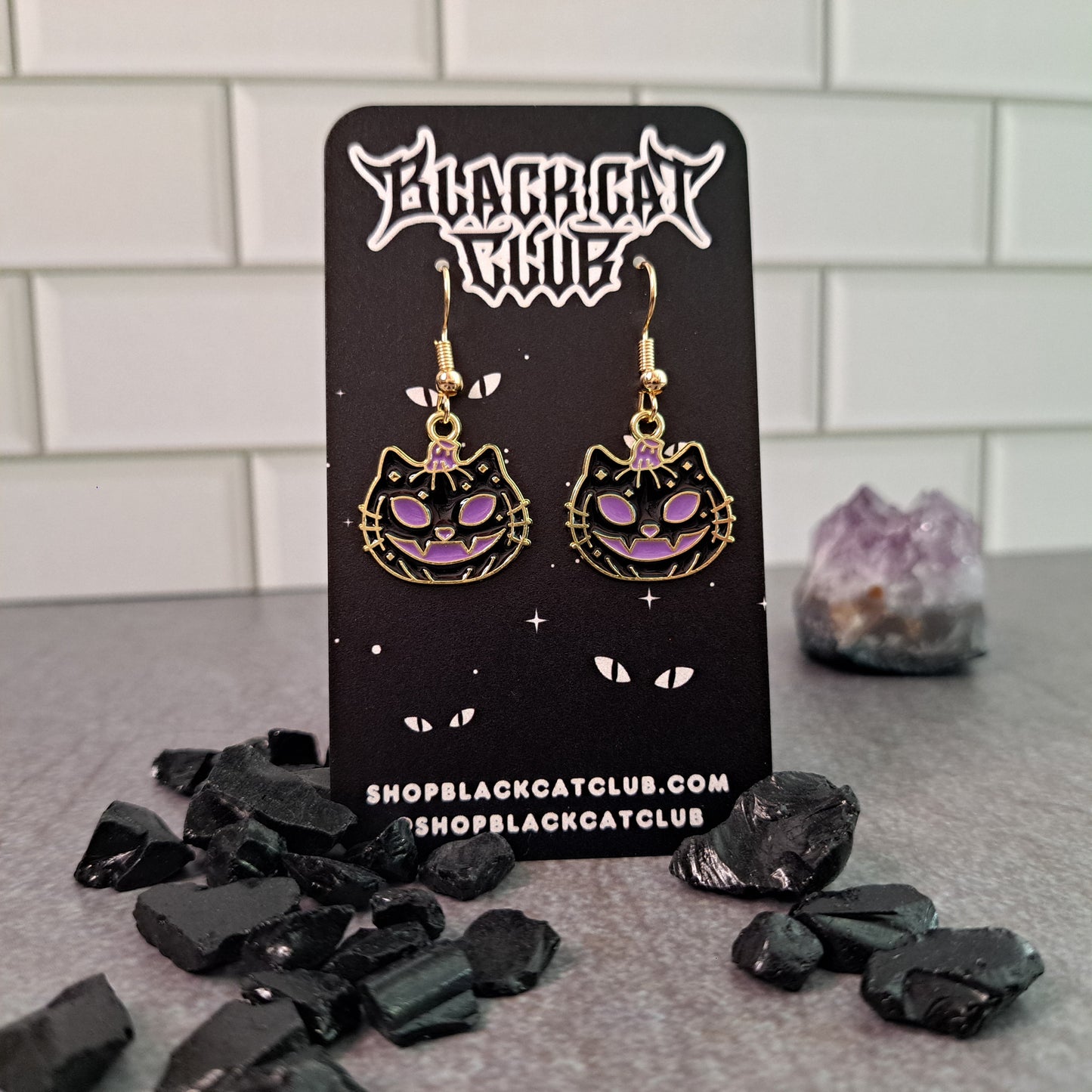 Jack O Lantern Cat Pumpkin Dangle Earrings