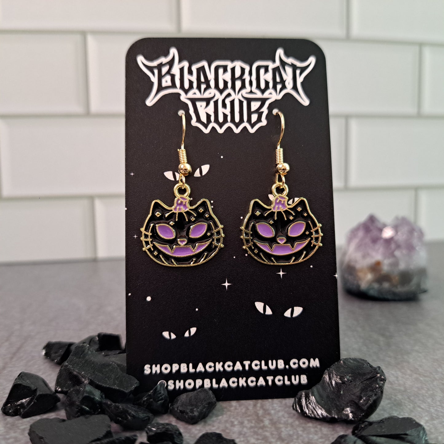 Jack O Lantern Cat Pumpkin Dangle Earrings