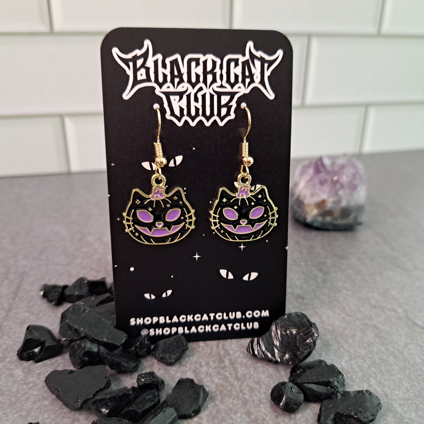 Jack O Lantern Cat Pumpkin Dangle Earrings