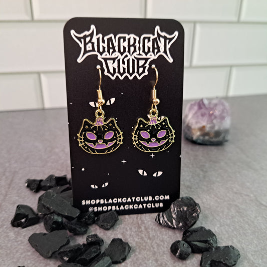 Jack O Lantern Cat Pumpkin Dangle Earrings