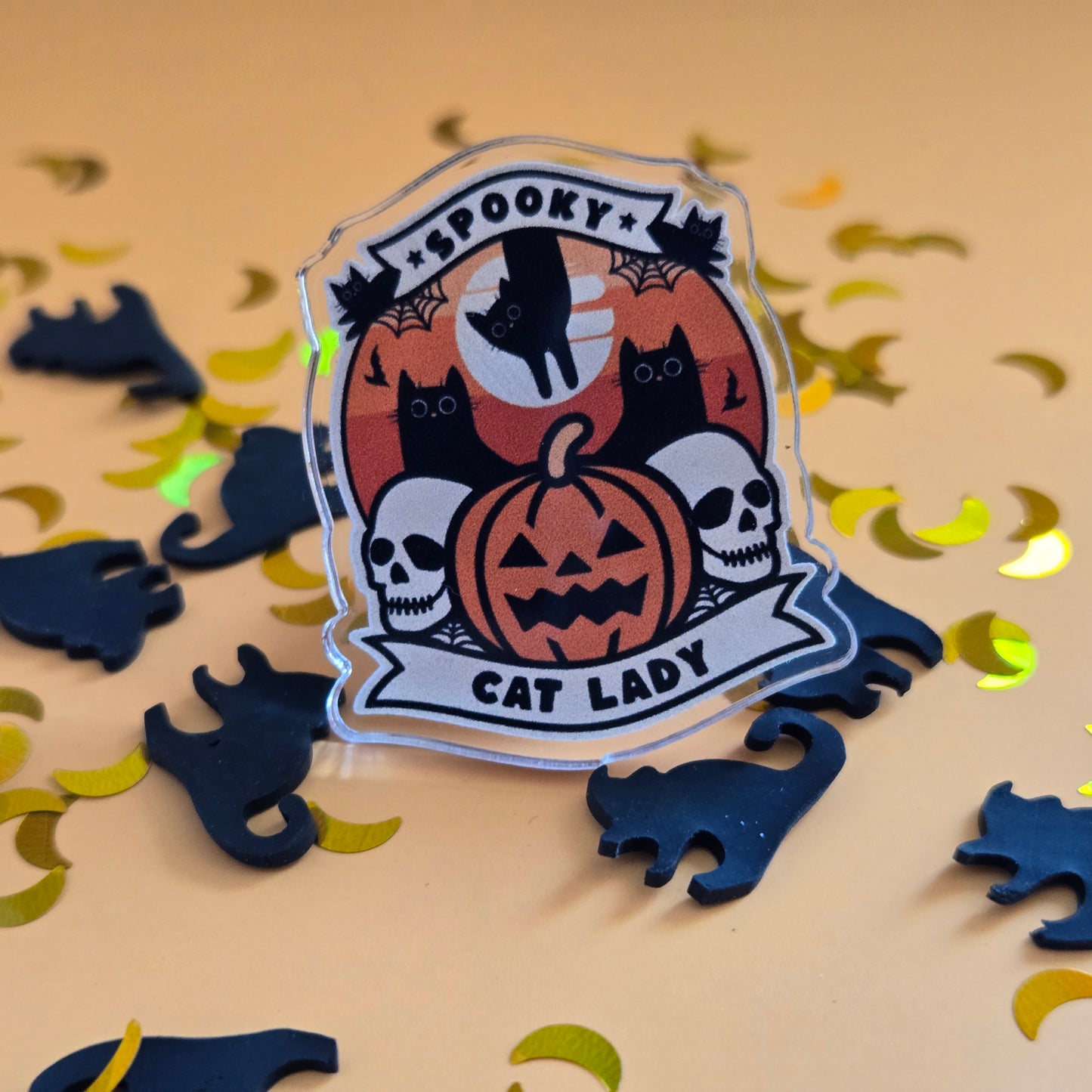 Spooky Cat Lady Acrylic Pin 1.5"