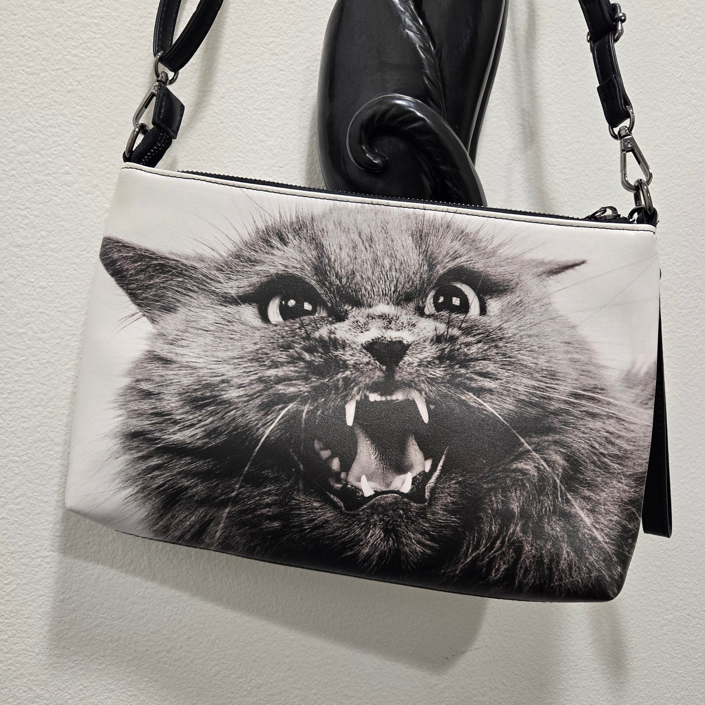 Fierce Grey Kitty Cross Body Purse