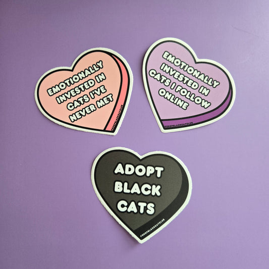 Adopt Black Cats 3" Black Heart Sticker