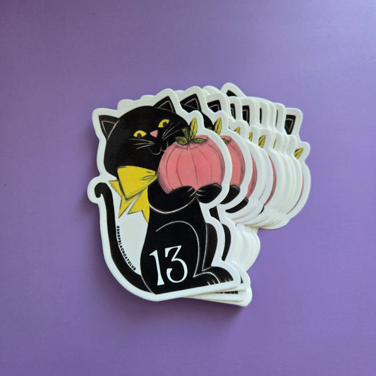 Lucky 13 Vintage Black Cat Sticker 4"