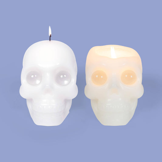 6" Large Skull Candle with Crystal Eyeballs - White
