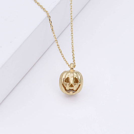 Gold-Dipped 3D Jack-O-Lantern Charm Necklace