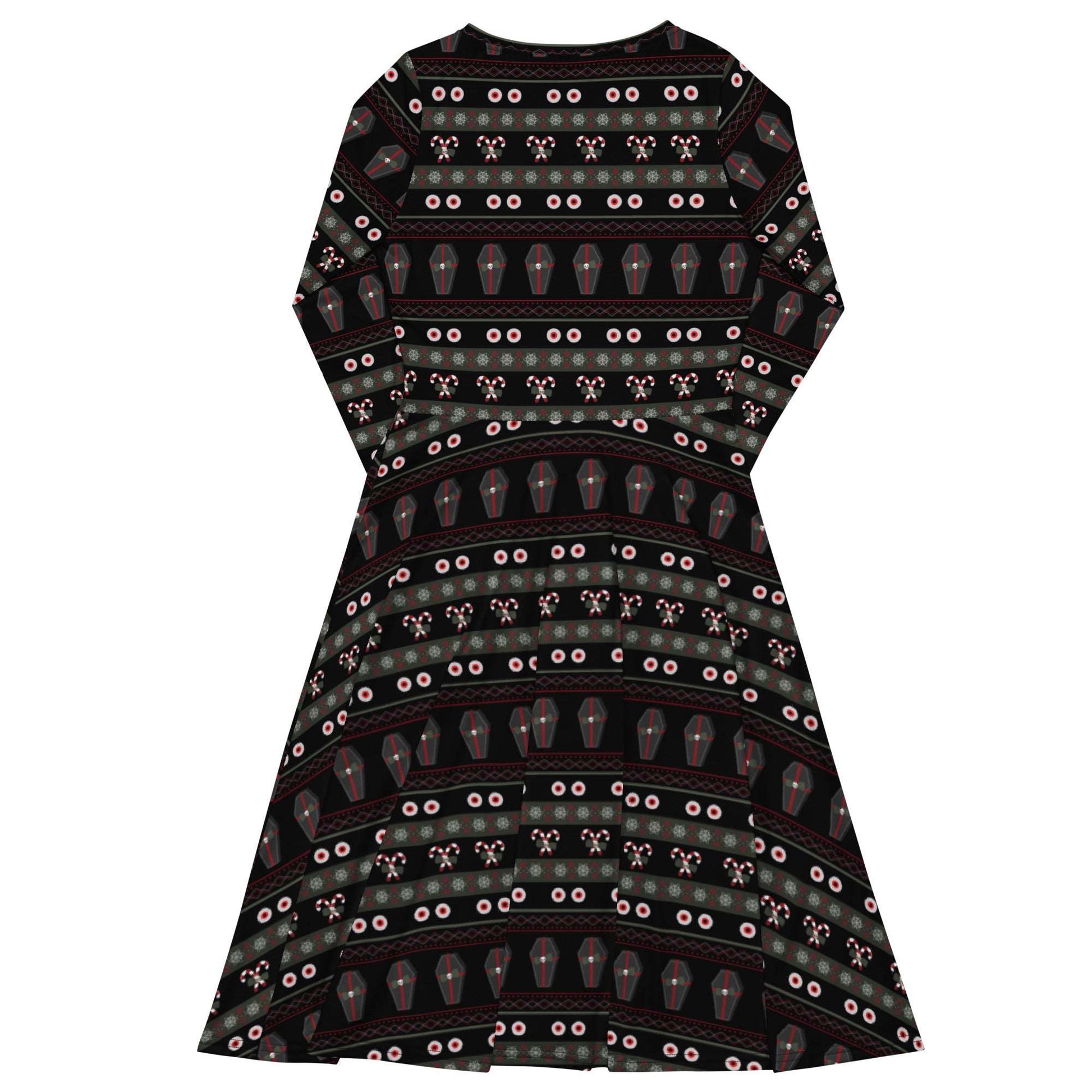 Spooky Christmas Sweater Print Long Sleeve Midi Dress with Pockets