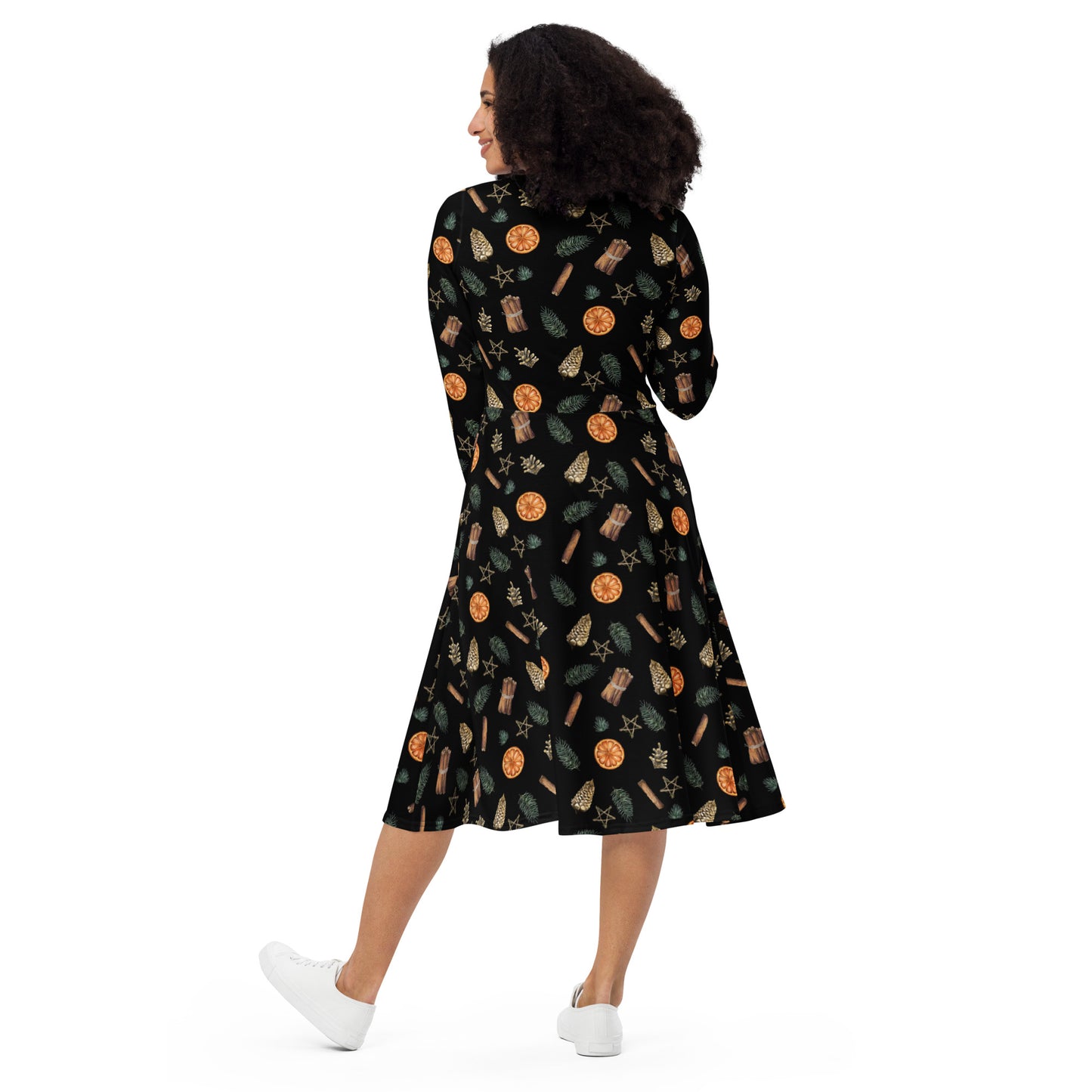 Witchy Yule Long Sleeve Midi Dress with Pockets