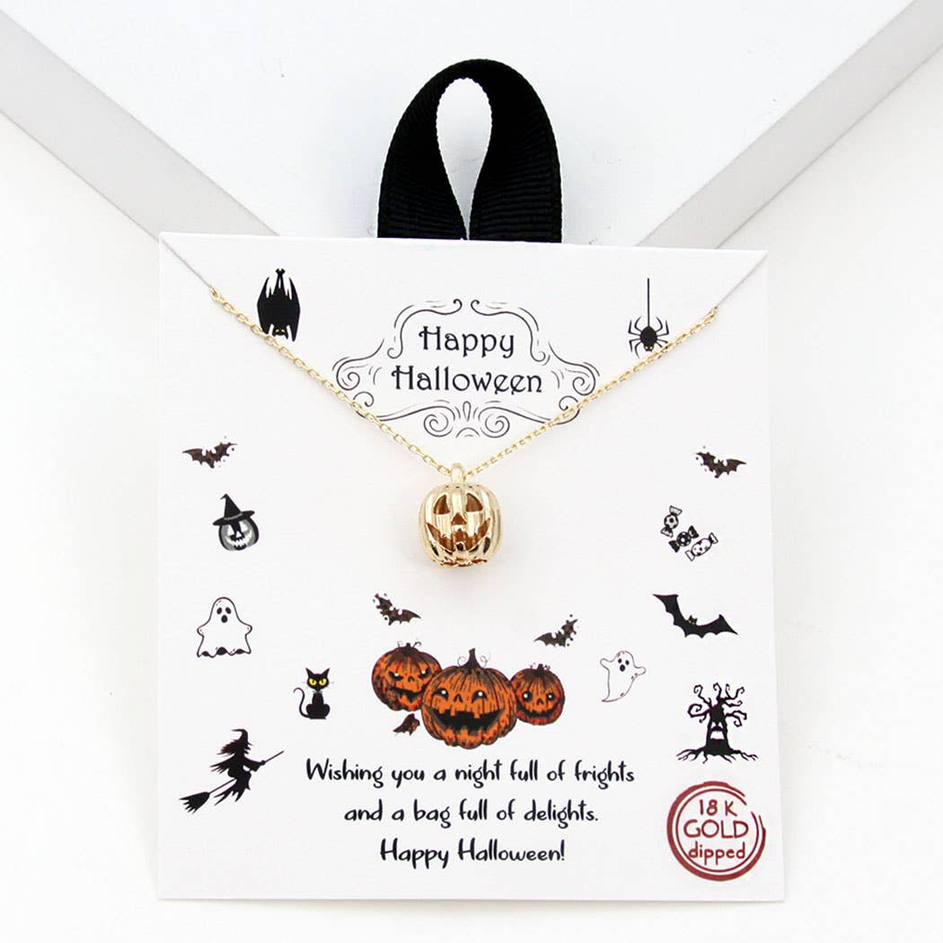 Gold-Dipped 3D Jack-O-Lantern Charm Necklace