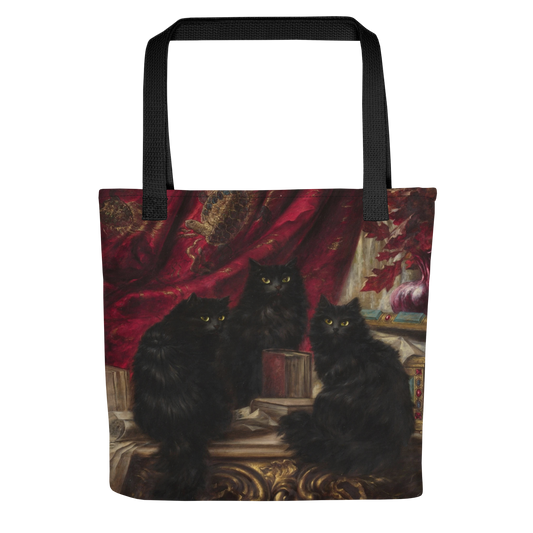 Tote bag with Carl Kahler '3 black cats" design with black handle
