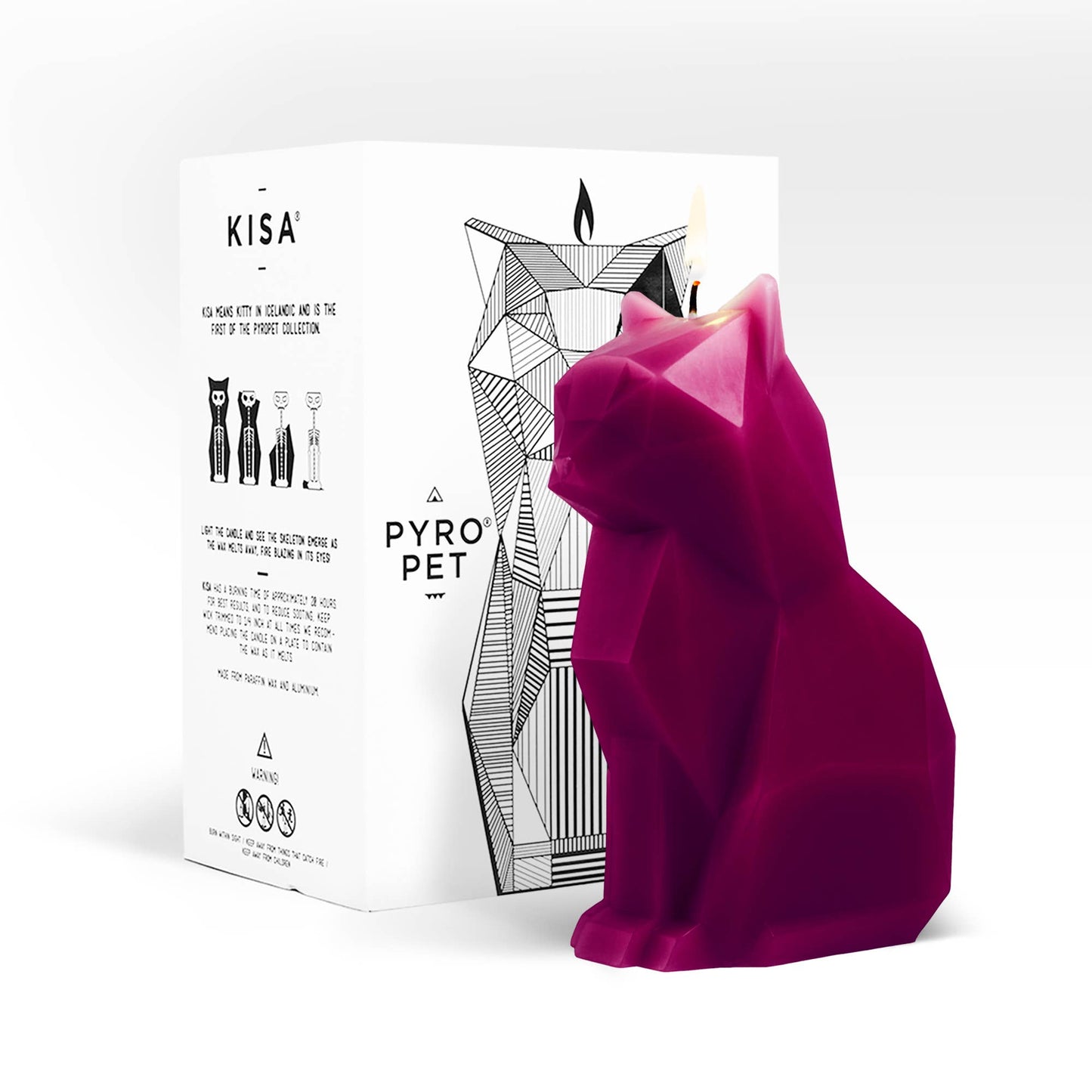 PyroPet Kisa Cat Skeleton Candle - Burgundy