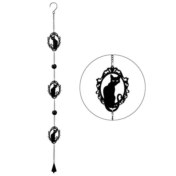 Decorative hanging chain with cat silhouettes on a white background
