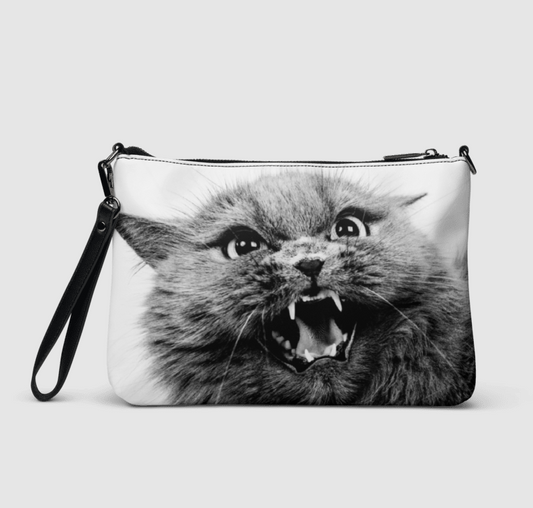 Fierce Grey Kitty Cross Body Purse