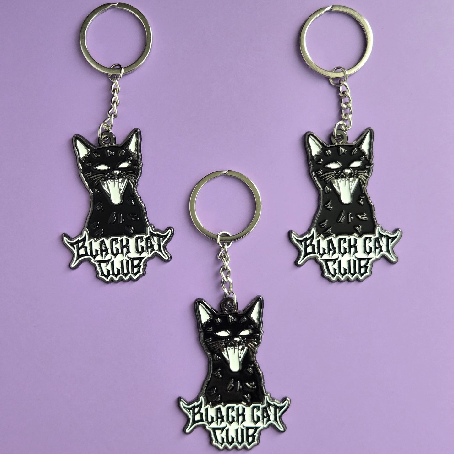 Black Cat Club Hissing Kitten Logo Enamel Keychain 2.5"