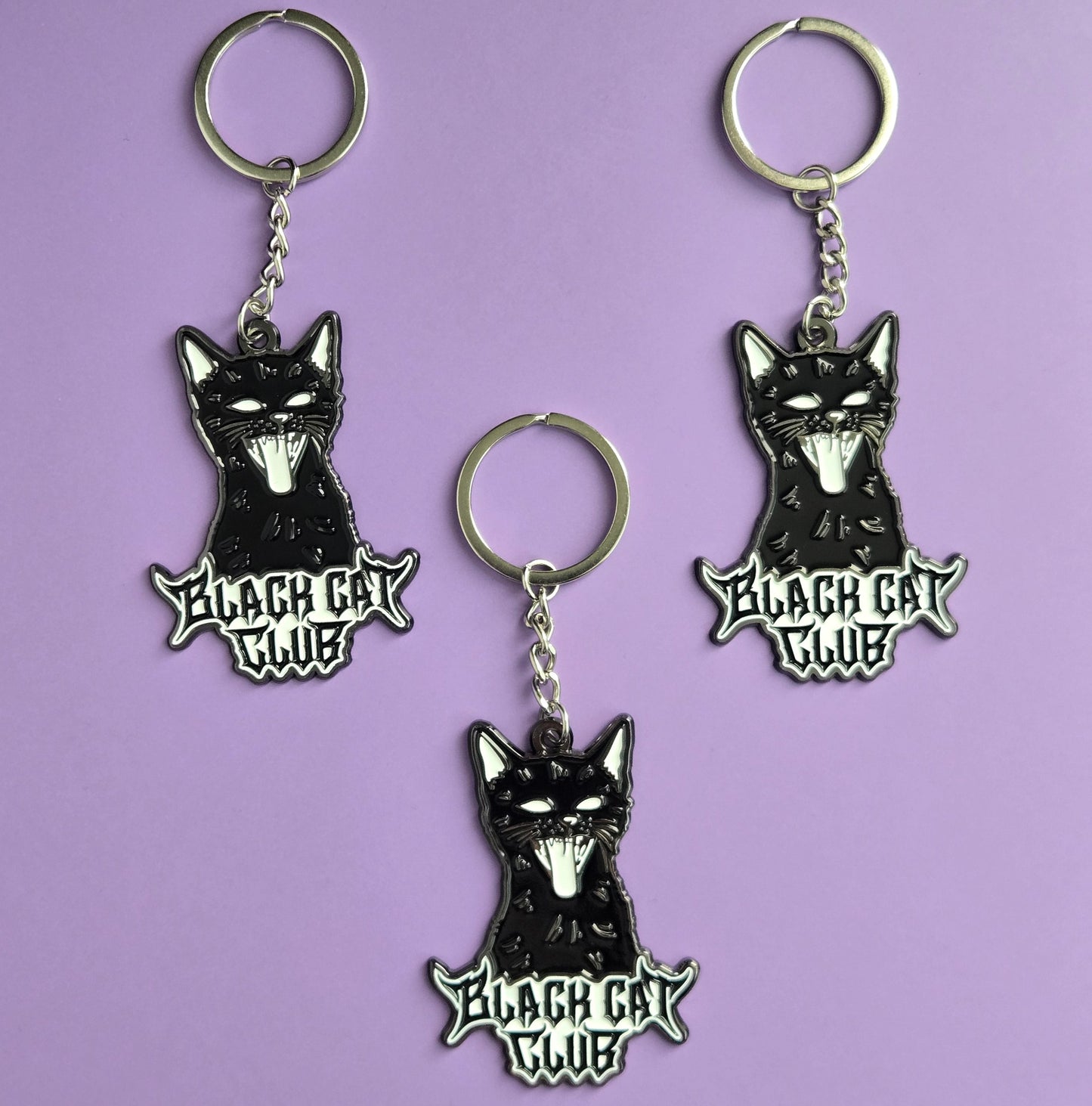 Black Cat Club Hissing Kitten Logo Enamel Keychain 2.5"