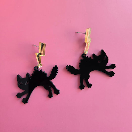 Shocked Kitty Stud Dangle Earrings