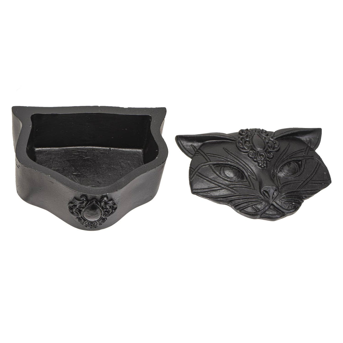 Black cat-shaped container on a white background